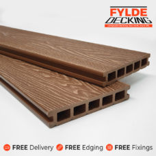 brown woodgrain composite decking boards